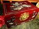 Vntge Musical Dk Red Lacquer Oriental Jewelry Chest Box Mother Of Pearl/ Abalone