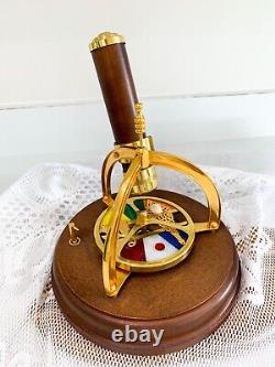 Vtg 70's Music Box Memory Brass Wood Kaleidoscope Spinning Wheel Taiwan Works