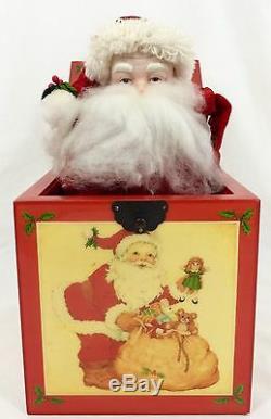 Vtg Enesco Lacquer Music Box Here Comes Santa Claus Jack-in-the-Box Wood RARE