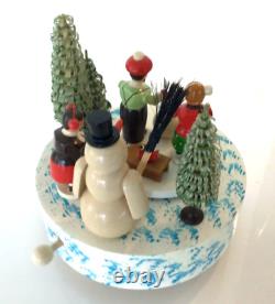 Vtg Erzgebirge Expertic UHLMANN Snowman Revolving Music Box German Wood