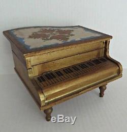 Vtg Grand Piano Italian Florentine Guild Wood Music Musical Jewelry Box RARE