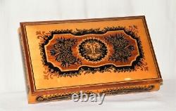 Vtg Inlaid Wood SPLENDID MUSIC JEWELRY BOX REUGE SWISS MOVEMENT Dr Zhivago Italy