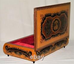 Vtg Inlaid Wood SPLENDID MUSIC JEWELRY BOX REUGE SWISS MOVEMENT Dr Zhivago Italy