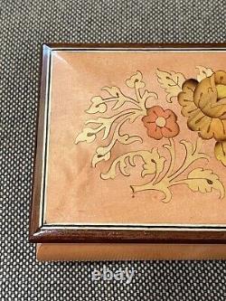 Vtg Italian Lacquered Wood Floral Jewelry Reuge Music Box Romance