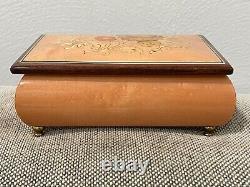 Vtg Italian Lacquered Wood Floral Jewelry Reuge Music Box Romance