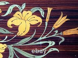 Vtg Italian Wood Floral Lilies Inlay REUGE Music Box 10.5x5 Beethoven Romance