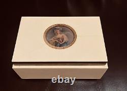 Vtg Italy White Wood Tortoise Jewelry Music Box Decorated Portrait Medallion