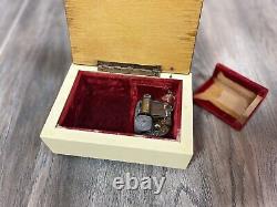 Vtg Italy White Wood Tortoise Jewelry Music Box Decorated Portrait Medallion