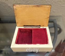 Vtg Italy White Wood Tortoise Jewelry Music Box Decorated Portrait Medallion