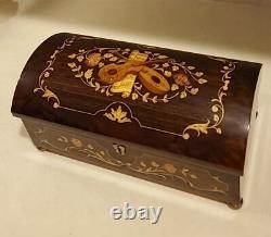 Vtg RARE Sorrento Italian Wood Inlay Music Box Guitar Mandolin & Flowers TESTED