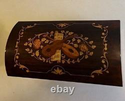 Vtg RARE Sorrento Italian Wood Inlay Music Box Guitar Mandolin & Flowers TESTED