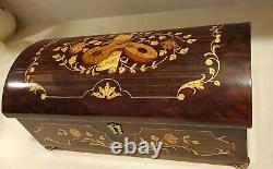 Vtg RARE Sorrento Italian Wood Inlay Music Box Guitar Mandolin & Flowers TESTED