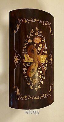 Vtg RARE Sorrento Italian Wood Inlay Music Box Guitar Mandolin & Flowers TESTED