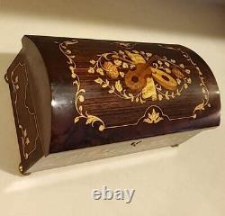 Vtg RARE Sorrento Italian Wood Inlay Music Box Guitar Mandolin & Flowers TESTED