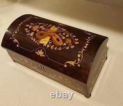 Vtg RARE Sorrento Italian Wood Inlay Music Box Guitar Mandolin & Flowers TESTED