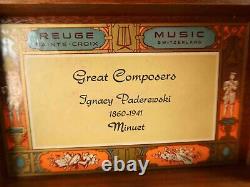 Vtg Reuge Great Composers Series Paderewski'Menuet' Swiss Solid Wood Music Box