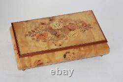Vtg Reuge Italian Jewelry Box Wood Inlay Floral Music Box Play Endless love 11