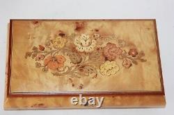 Vtg Reuge Italian Jewelry Box Wood Inlay Floral Music Box Play Endless love 11