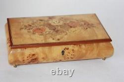 Vtg Reuge Italian Jewelry Box Wood Inlay Floral Music Box Play Endless love 11