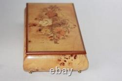 Vtg Reuge Italian Jewelry Box Wood Inlay Floral Music Box Play Endless love 11