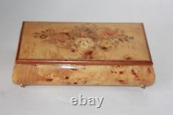 Vtg Reuge Italian Jewelry Box Wood Inlay Floral Music Box Play Endless love 11