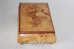 Vtg Reuge Italian Jewelry Box Wood Inlay Floral Music Box Play Endless love 11