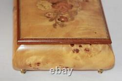 Vtg Reuge Italian Jewelry Box Wood Inlay Floral Music Box Play Endless love 11