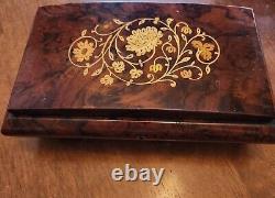 Vtg Reuge Jewelry Music Box Inlaid Wood Flowers Music Box Dancer Italy with key