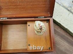 Vtg Reuge Music Box Wood Inlaid Over The Waves Waltz Ballerina Moving Legs Works