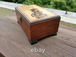 Vtg Reuge Music Box Wood Inlaid Over The Waves Waltz Ballerina Moving Legs Works