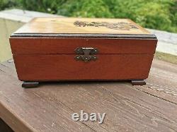 Vtg Reuge Music Box Wood Inlaid Over The Waves Waltz Ballerina Moving Legs Works