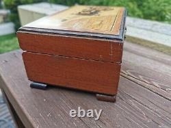 Vtg Reuge Music Box Wood Inlaid Over The Waves Waltz Ballerina Moving Legs Works