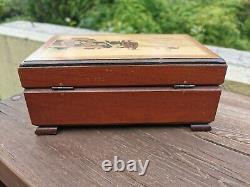 Vtg Reuge Music Box Wood Inlaid Over The Waves Waltz Ballerina Moving Legs Works