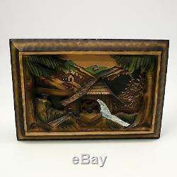 Vtg Swiss REUGE Mill in the Black Forest Wood Wall Hung Music Box SEE VIDEO