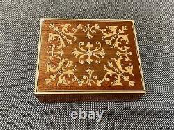 Vtg Swiss Reuge Lacquered Wood Jewelry Music Box Scrolling Design Love Story