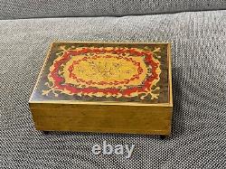 Vtg Swiss Reuge Lacquered Wood Jewelry Music Box with Birds Decoration