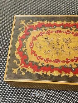 Vtg Swiss Reuge Lacquered Wood Jewelry Music Box with Birds Decoration