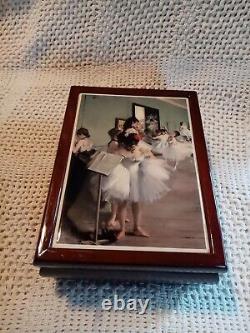 Vtg. Uniq The Dance Class Lacquered Wood Music Box W Graphic Tile, Tune Swan Lake