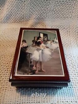 Vtg. Uniq The Dance Class Lacquered Wood Music Box W Graphic Tile, Tune Swan Lake