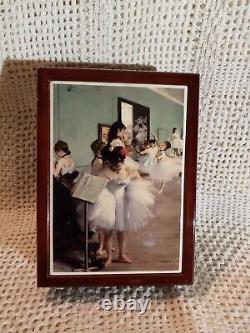 Vtg. Uniq The Dance Class Lacquered Wood Music Box W Graphic Tile, Tune Swan Lake