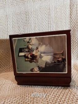 Vtg. Uniq The Dance Class Lacquered Wood Music Box W Graphic Tile, Tune Swan Lake