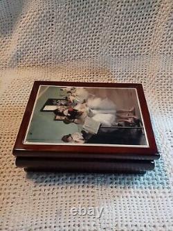 Vtg. Uniq The Dance Class Lacquered Wood Music Box W Graphic Tile, Tune Swan Lake