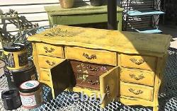 Vtg Wood Music Jewelry Box 9 Drawer Dresser Bumble Bees Hand Painted Yellow ART