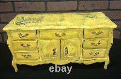 Vtg Wood Music Jewelry Box 9 Drawer Dresser Bumble Bees Hand Painted Yellow ART