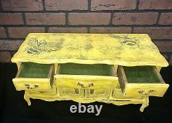 Vtg Wood Music Jewelry Box 9 Drawer Dresser Bumble Bees Hand Painted Yellow ART