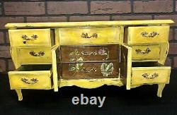 Vtg Wood Music Jewelry Box 9 Drawer Dresser Bumble Bees Hand Painted Yellow ART