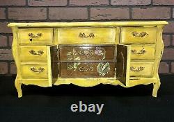 Vtg Wood Music Jewelry Box 9 Drawer Dresser Bumble Bees Hand Painted Yellow ART