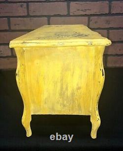 Vtg Wood Music Jewelry Box 9 Drawer Dresser Bumble Bees Hand Painted Yellow ART