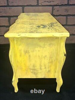 Vtg Wood Music Jewelry Box 9 Drawer Dresser Bumble Bees Hand Painted Yellow ART