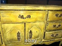 Vtg Wood Music Jewelry Box 9 Drawer Dresser Bumble Bees Hand Painted Yellow ART